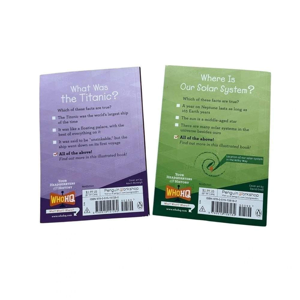 WhoHQ Book Bundle - What Was The Titanic? & Where is Our Solar System?